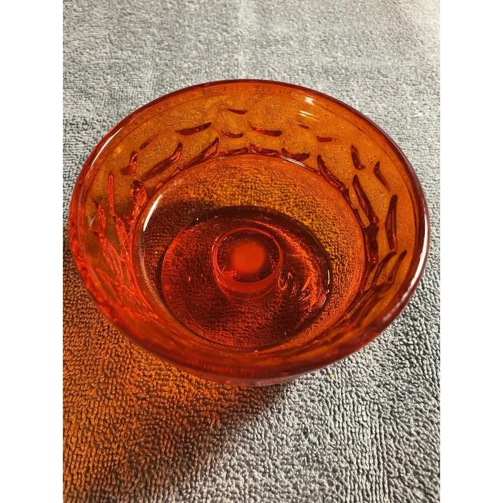 Vintage Diamond Thumbprint pattern Viking glass Amberina bowl